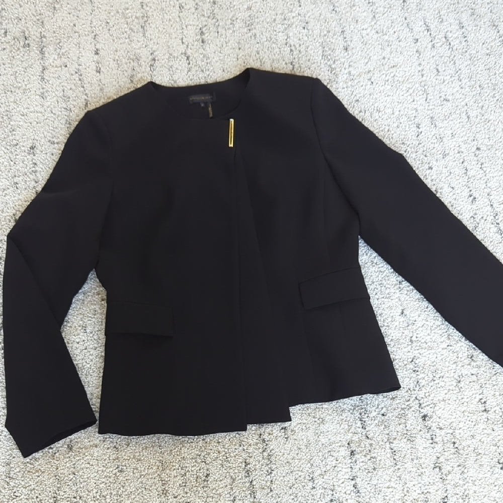 Donna Karan Black Tailored Blazer with Gold Zipper